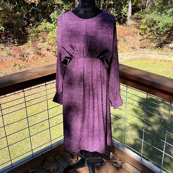 Prologue Womens A Line Dress Purple Elastic Waist Crew M Grannycore Modest MIDI - Picture 3 of 8